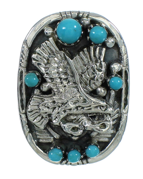 Sterling Silver Turquoise Eagle Southwestern Ring Size 8-1/4 RX85597